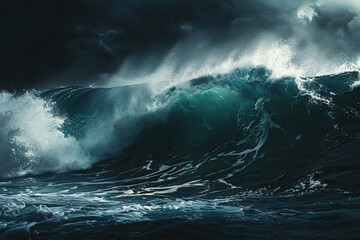 Naklejka premium Generative ai on theme of a scary tsunami with huge foamy wave, apocalyptic dramatic background