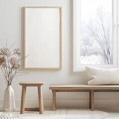 Create a mockup featuring an A3 mesured frame on a wall Capture the essence of coziness and warmth in the image