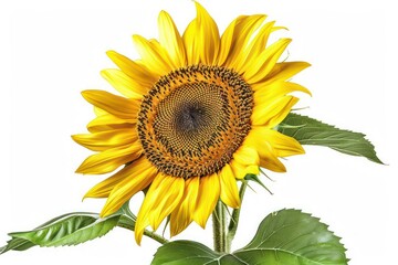 Naklejka premium A towering sunflower with a large, dark center and radiant yellow petals isolated on a white background