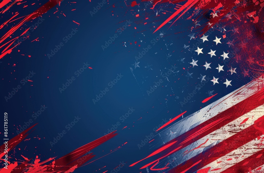 Wall mural blue and red background with stars, red banner usa flag design for political campaign poster or adve - Wall murals