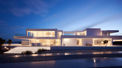 Obraz premium Luxury House with Pool at Dusk