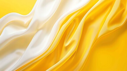 Luxurious white and yellow silk fabric background, elegant, smooth and flowing textile design element
