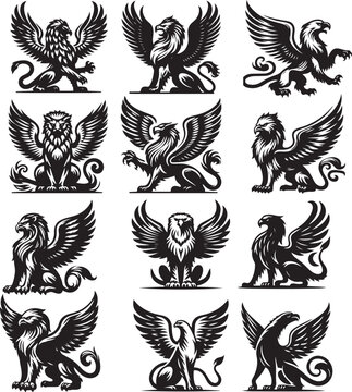 cerberus vector silhouette set white background
