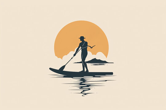 recommend clip art: Vintage Logo of a Silhouette on a Paddle Board, Solid  Background