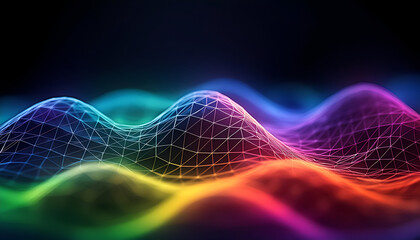 Abstract Digital Rainbow Landscape With Wireframe