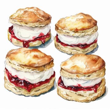 watercolor scones with jam and cream clip art preview