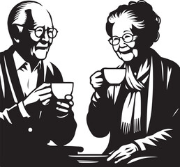 Grandparents vector  silhouette style and white background.