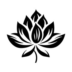A black and white lotus flower symbol with stylized petals