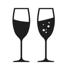 A black silhouette of a wine glass against a white background