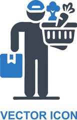 Delivery Man with Vegetable Basket Icon