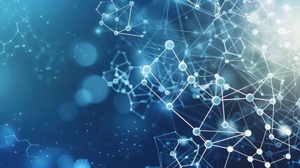 Vector templates for cover or brochure, with molecules background and neural network. Abstract geometric background of connected lines and dots. Science and technology concept.