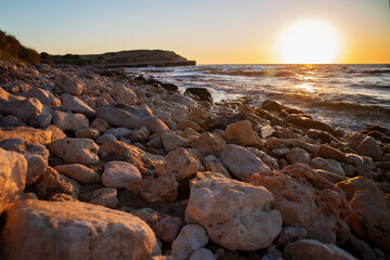 Landscape. The sky sunset or sunrise over sea. Beautiful seascape scenery Amazing light of nature sunset