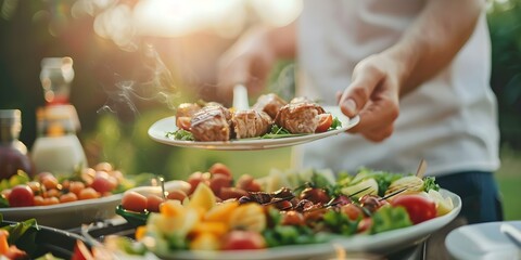 Friends of different backgrounds enjoying a backyard barbecue together. Concept Outdoor Gathering, Backyard Barbecue, Friends, Diversity, Community