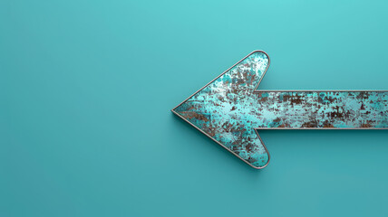 Rusty teal arrow pointing to the left on a teal background.