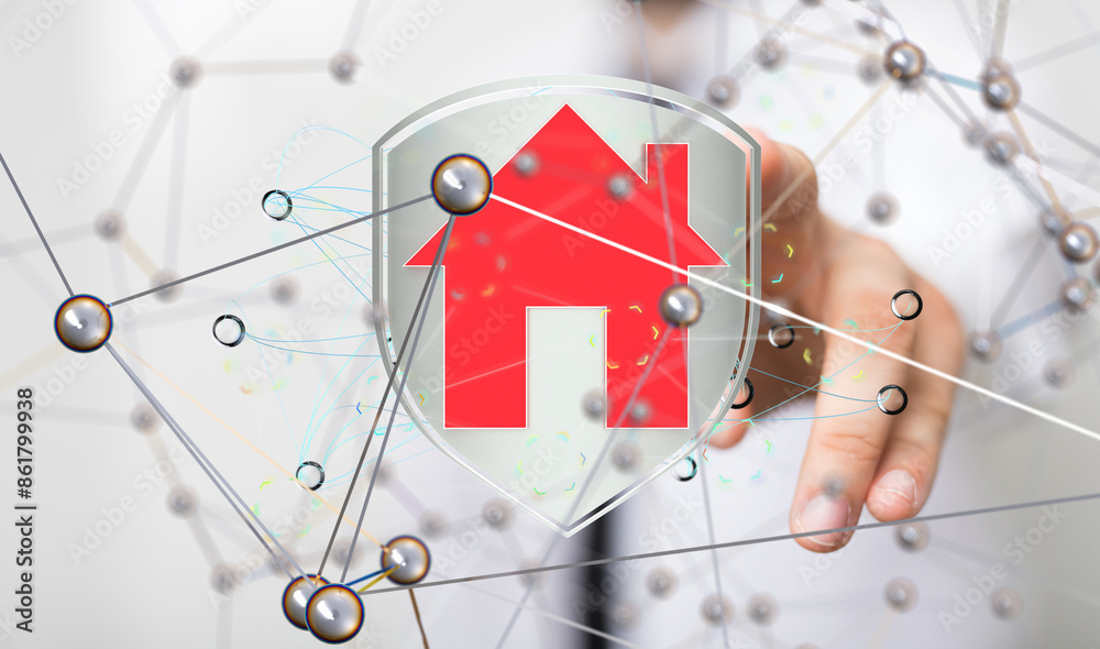 Aufkleber home data. Digital cyberspace with particles and Digital data network connections concept.