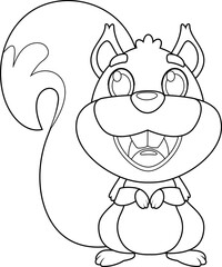 Outlined Cute Squirrel Animal Cartoon Character. Vector Hand Drawn Illustration Isolated On Transparent Background
