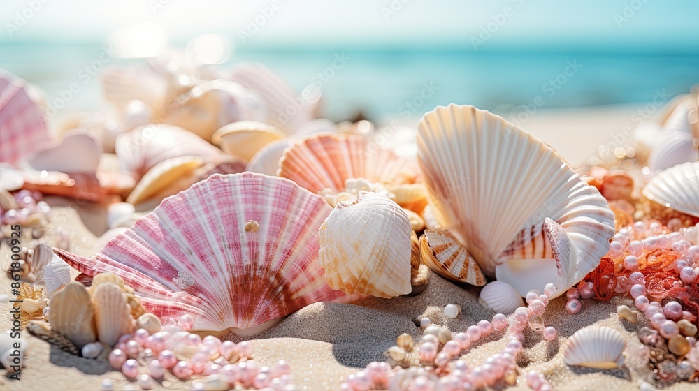 Sticker seashells on the beach