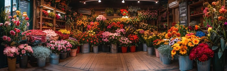 Naklejka premium A colorful flower market stall overflowing with blooms
