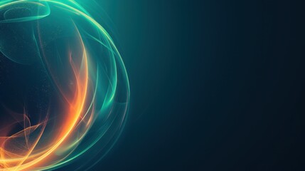 Obraz premium Abstract Green and Orange Glow Light Waves on Dark Blue Background