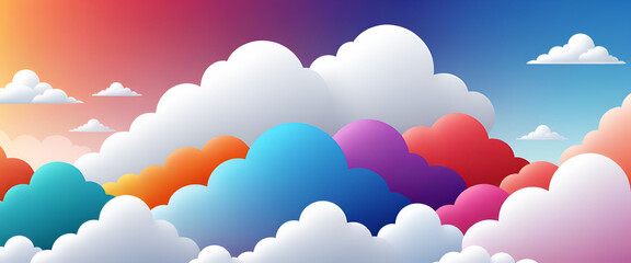 illustrazione con soffici nuvole ed elementi grafici colorati