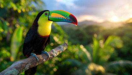 Fototapeta premium Toucan Perched on a Branch in a Tropical Forest