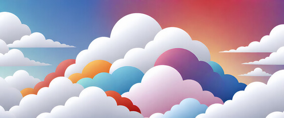 illustrazione con soffici nuvole ed elementi grafici colorati