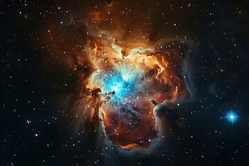 The glowing core of a radiant nebula as seen through a high-powered telescope
