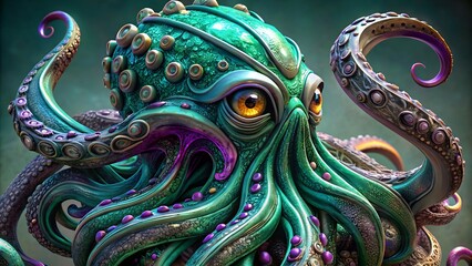 Obraz premium Magnificent octopus alien with purple and green tentacles fantasy art concept