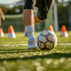 Fototapeta premium Morning Soccer Practice on Dewy Field