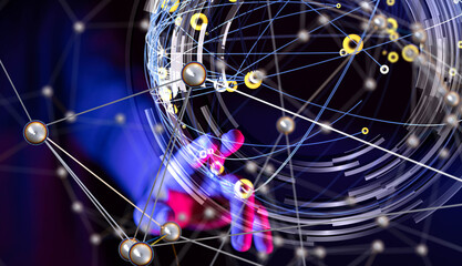 Global network. Blockchain. 3D illustration. Neural networks and artificial intelligence. Abstract