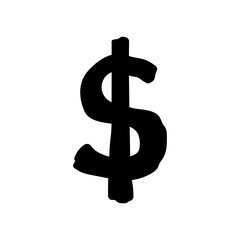 Dollar icon. Sign, symbol. Black silhouette. Front view. Vector simple flat graphic hand drawn illustration. Isolated object on a white background. Isolate.