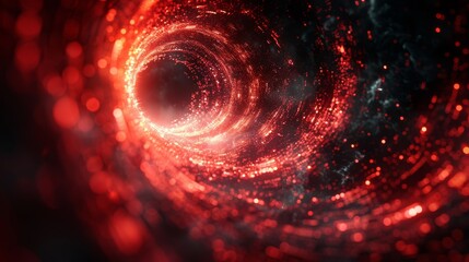 Explore a mesmerizing red particle tunnel in the vastness of space, ideal for scifi and cosmic design purposes