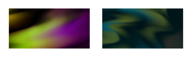 Dark gradient. Multi-colored smoke effect. Northern lights. Unusual abstract background. Wallpaper or cover. Set of two backgrounds.