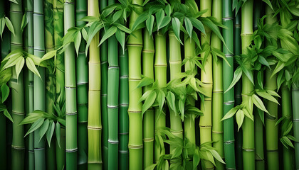 Fototapeta premium A Lush Wall Of Green Bamboo Stalks