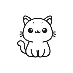 Black and white Cute Cat in Silhouette illustration