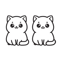 Black and white Cute Cat in Silhouette illustration