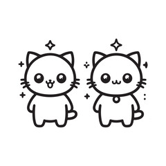 Black and white Cute Cat in Silhouette illustration