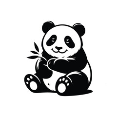 Black and white a cute panda silhouette illustration
