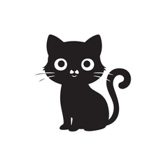 Black and white Cute Cat in Silhouette illustration