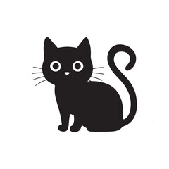 Black and white Cute Cat in Silhouette illustration