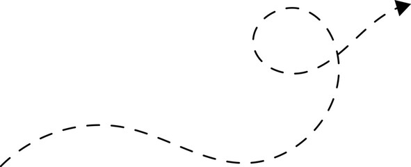 Hand drawn dotted arrows. Hand drawn freehand different curved lines, swirls arrows. Curved arrow line. Doodle, sketch style. Isolated Vector illustration.