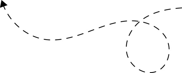 Hand drawn dotted arrows. Hand drawn freehand different curved lines, swirls arrows. Curved arrow line. Doodle, sketch style. Isolated Vector illustration.