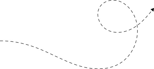 Hand drawn dotted arrows. Hand drawn freehand different curved lines, swirls arrows. Curved arrow line. Doodle, sketch style. Isolated Vector illustration.