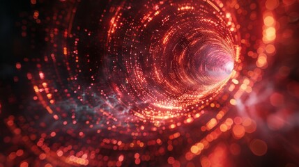 Obraz premium Explore a mesmerizing red particle tunnel in the vastness of space, ideal for scifi and cosmic design purposes