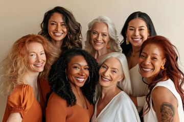 Obraz premium Group Of Young Smiling Women Diverse Friends