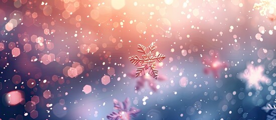 Abstract bokeh Christmas background with snow flakes, ideal for adding text or other elements; copy space image.