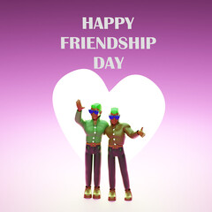 Happy international friendship day greeting card, Abstract 3d render illustration. 