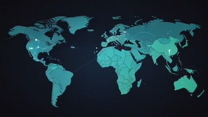 world map on black background