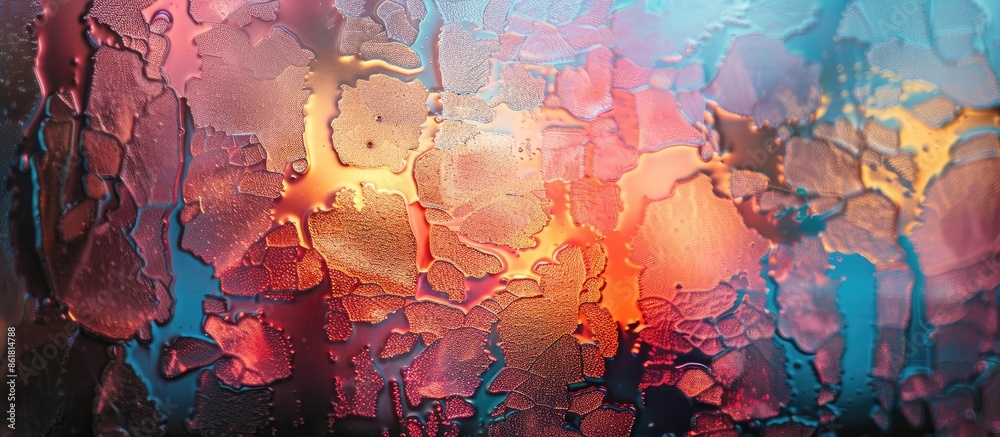 Leinwandbilder A unique texture of glass on a window at dawn creates an illusion of artistry, demonstrating how ordinary items transform into extraordinary visuals; ideal wallpaper or pattern with copy space image.