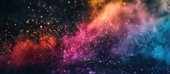Colorful powders splattered on a dark backdrop, capturing the vibrant explosion of multicolored glitter, perfect for a copy space image.